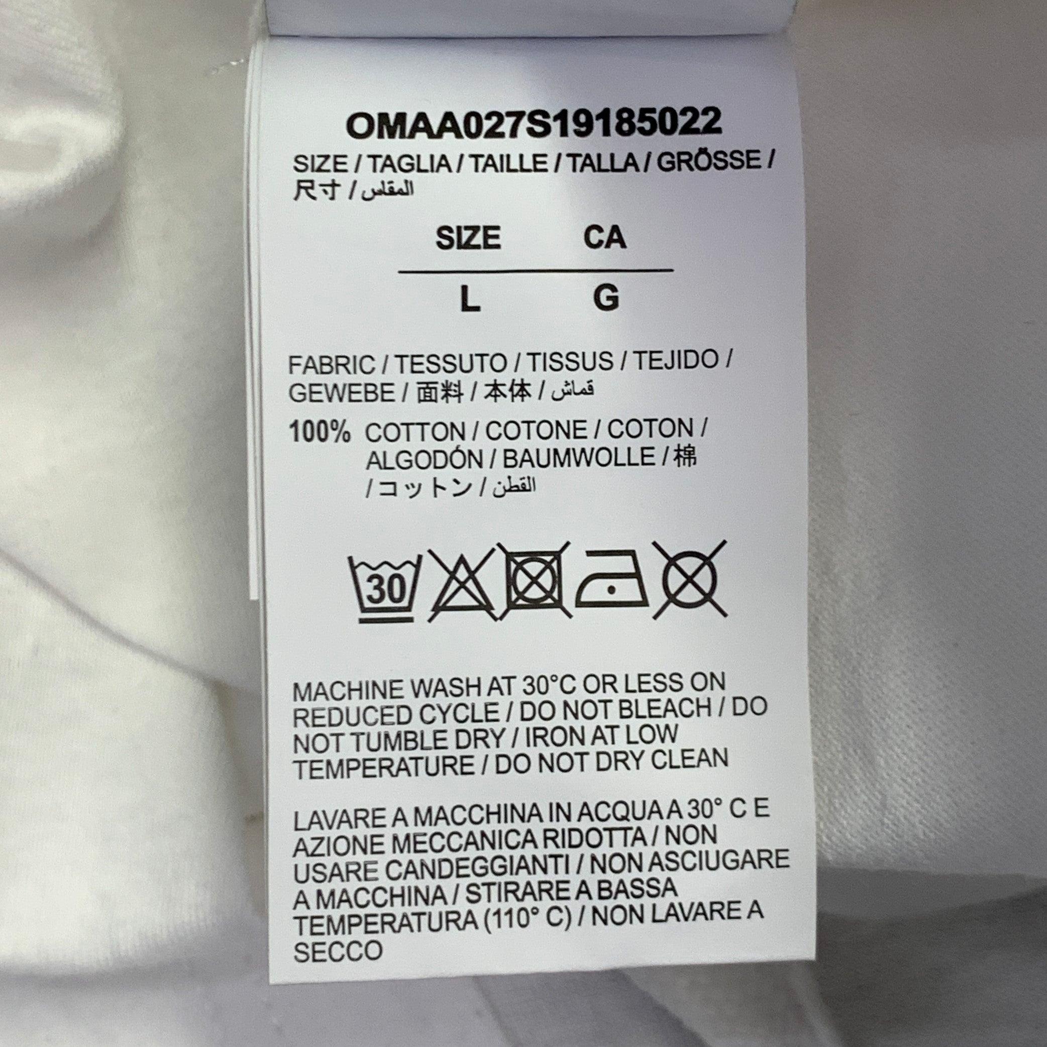 OFF-WHITE Size L White Black Logo Cotton Crew Neck T-shirt For Sale 4