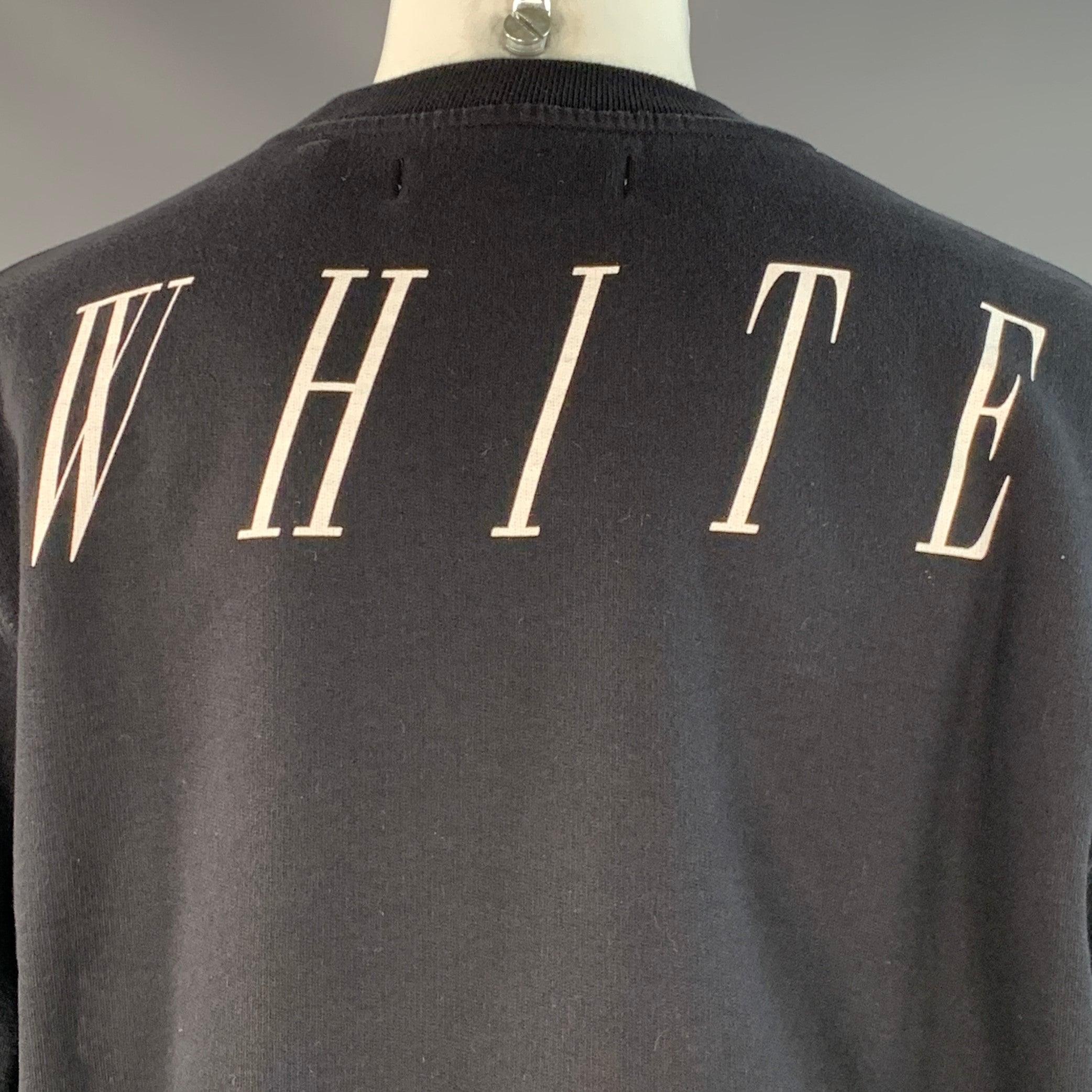 Uomo OFF-WHITE Felpa girocollo in cotone con grafica bianca e nera Downtown taglia M in vendita
