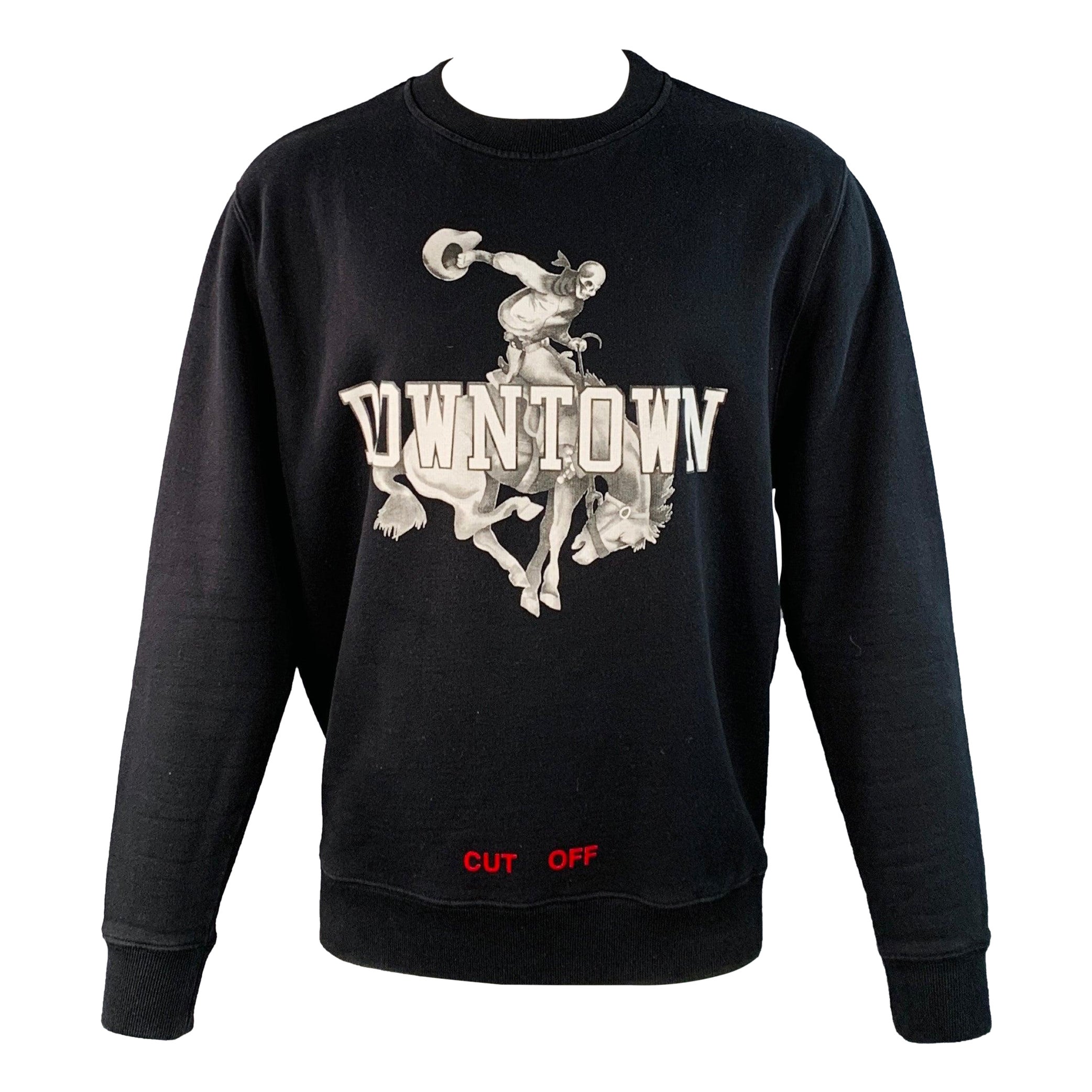 OFF-WHITE Felpa girocollo in cotone con grafica bianca e nera Downtown taglia M in vendita