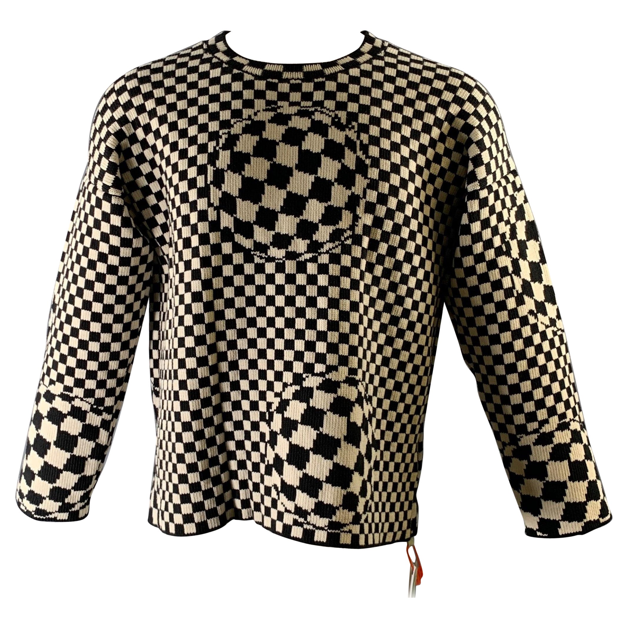 OFF-WHITE Size S Black White Knit Checkered Pull On Sweater