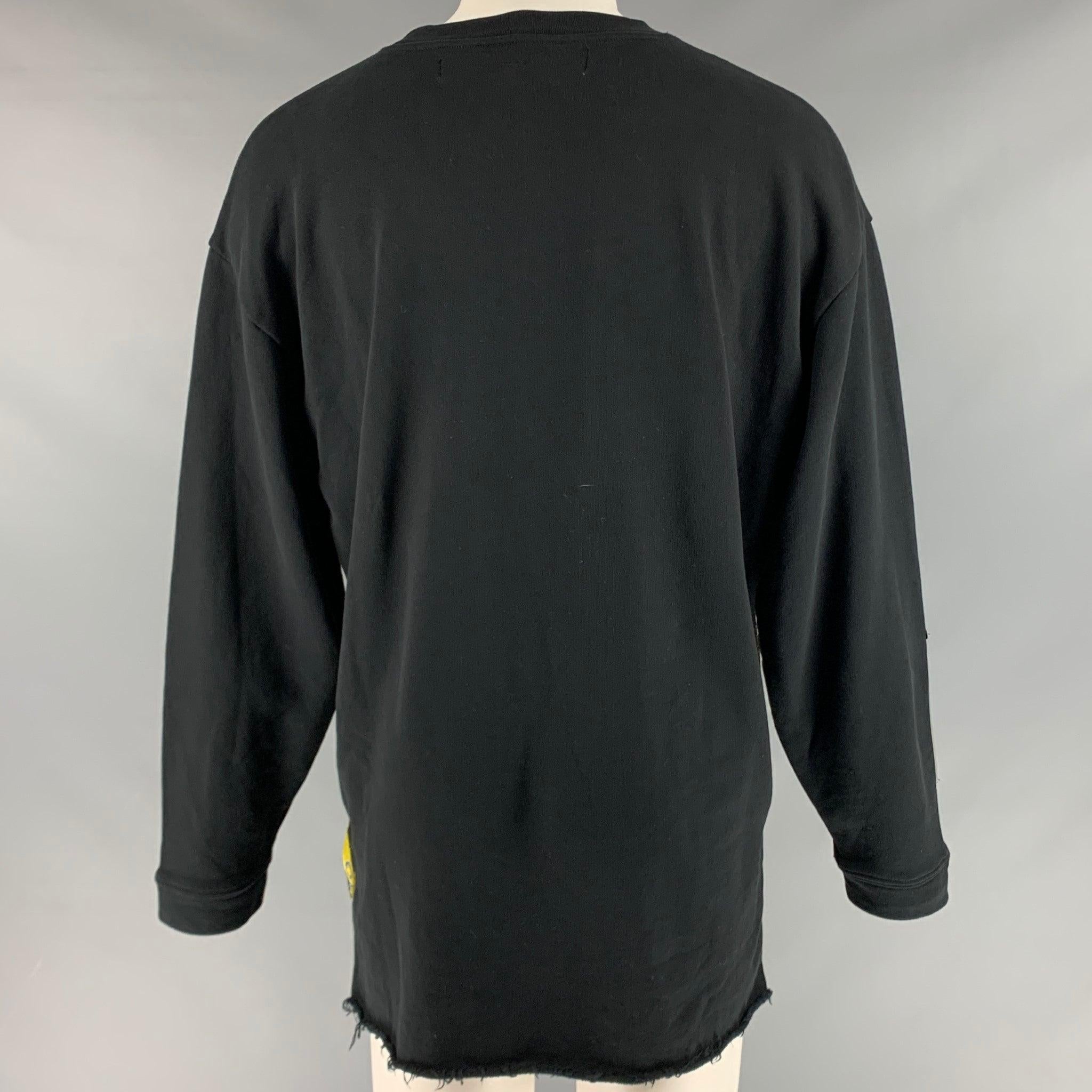 Men's OFF-WHITE Size S Black Yellow Applique Cotton Crew-Neck Sweatshirt For Sale
