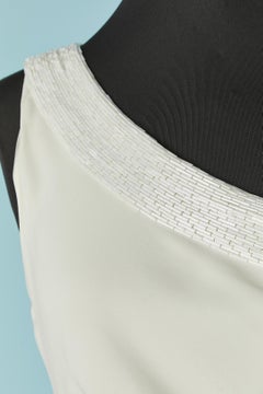 Off-white sleeveless cocktail dress draped and beaded Alberta Ferretti