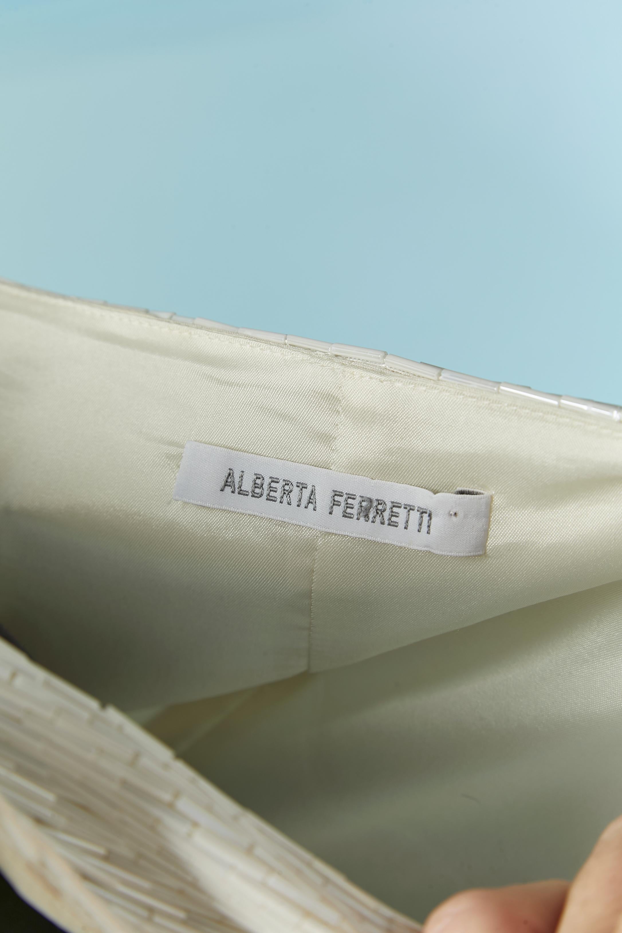 Abito da cocktail senza maniche bianco sporco con drappeggi e perline Alberta Ferretti in vendita 4