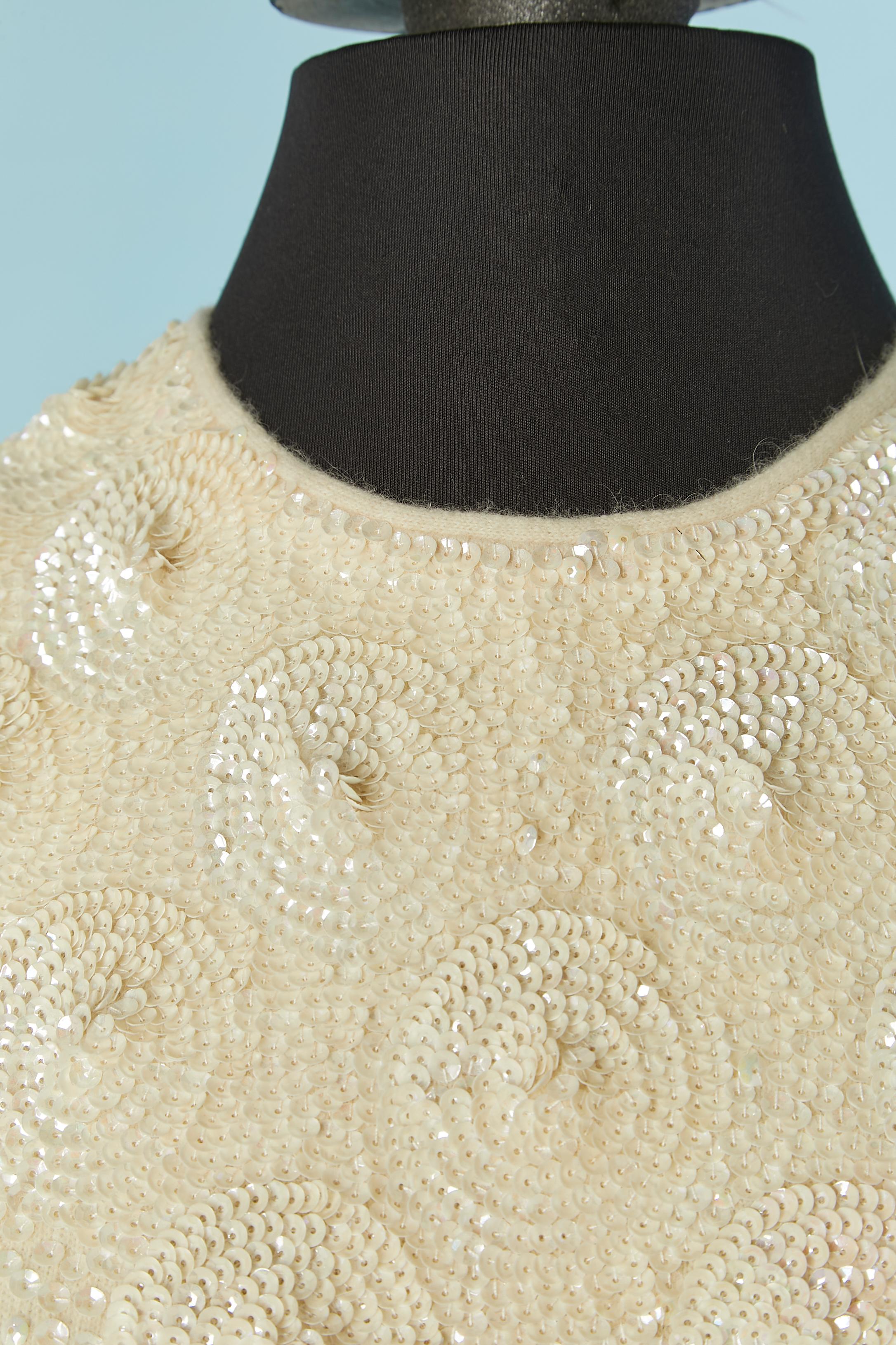 Beige Off-white sleeveless knit top with sequin embellishment DRAGON HOUSE For Sale