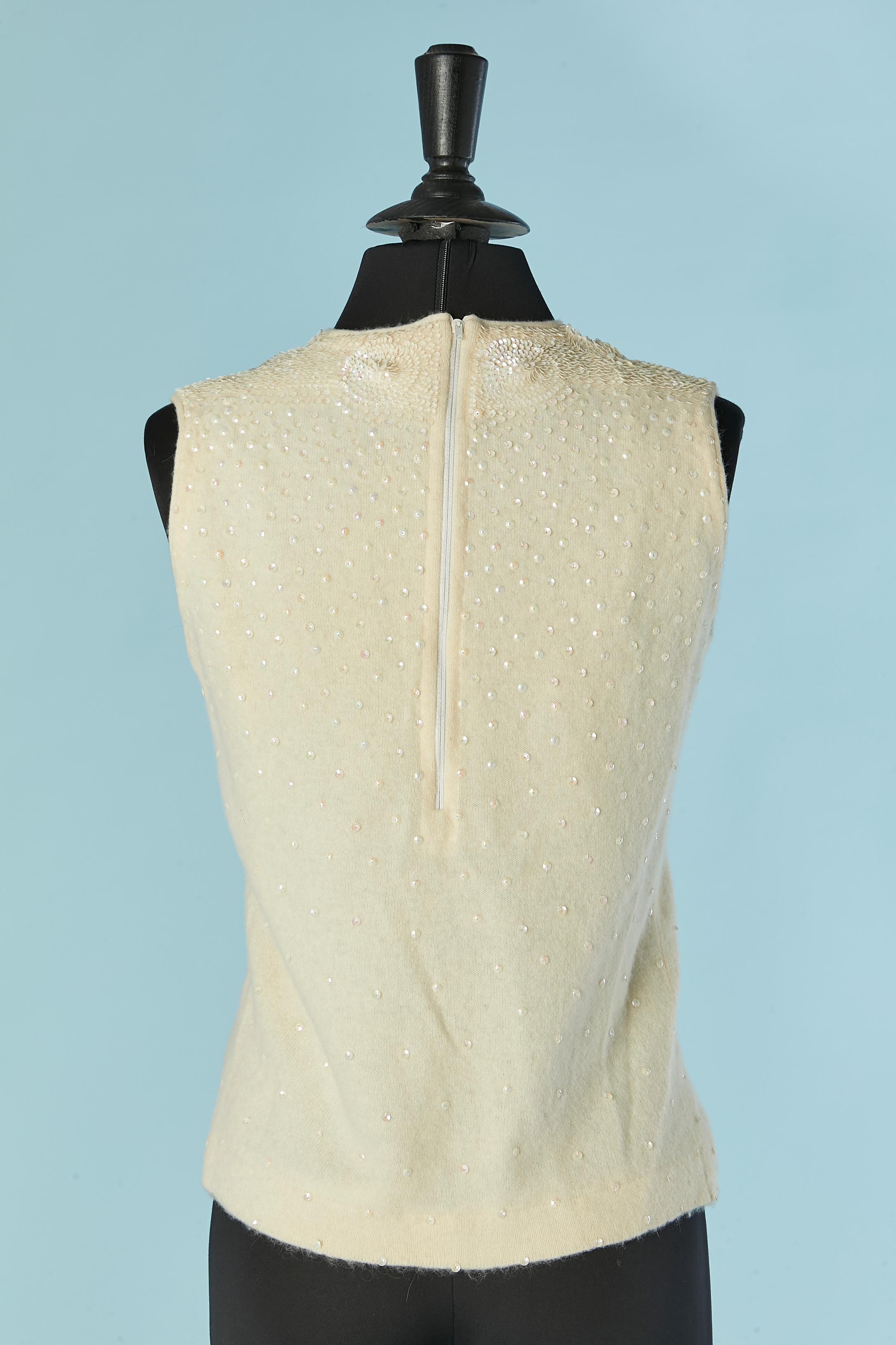 Off-white sleeveless knit top with sequin embellishment DRAGON HOUSE For Sale 2