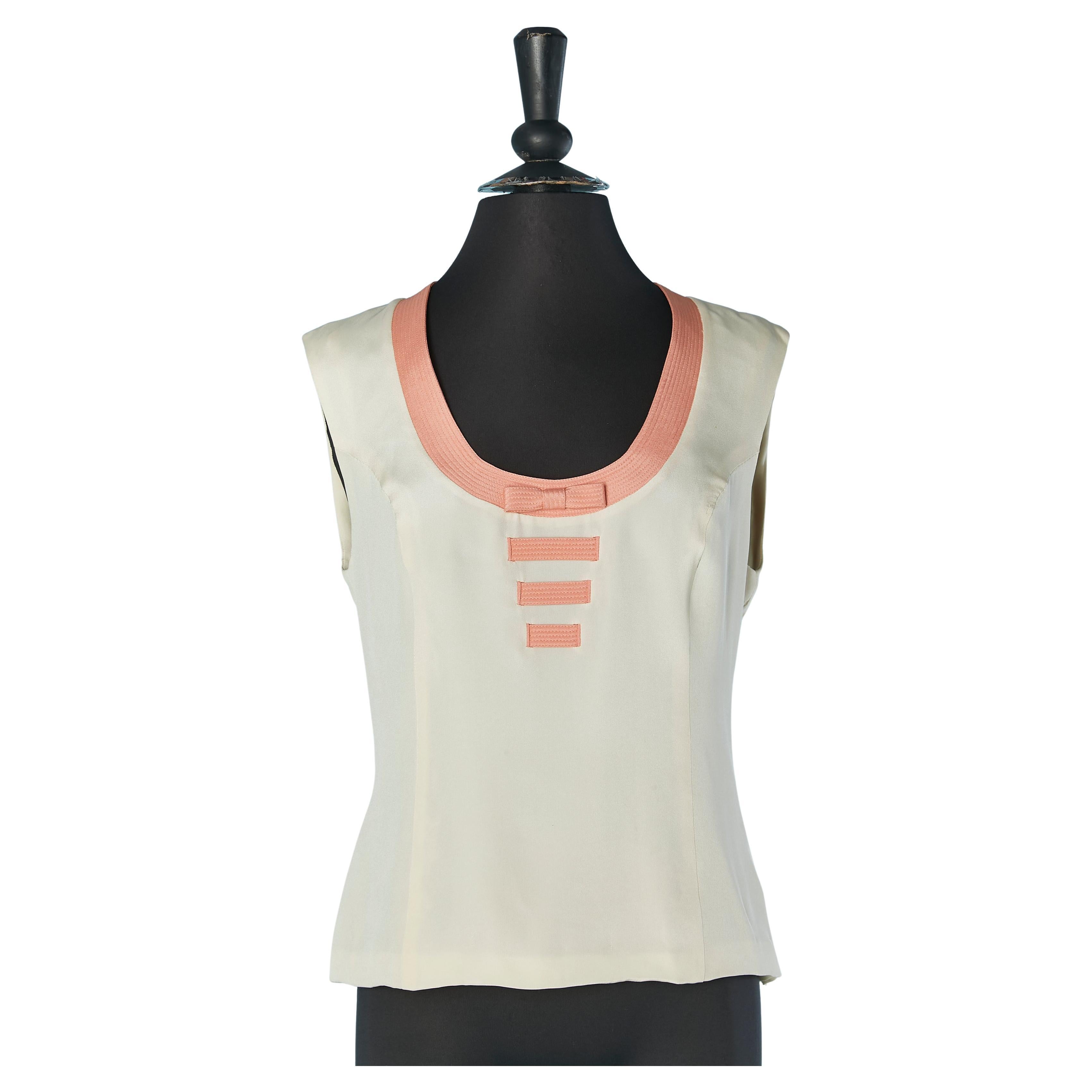 Off-white ärmelloses Oberteil mit rosa Schleife GIANNI VERSACE COUTURE im Angebot