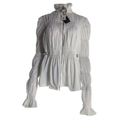Off-White Smocked Zipped Blouse in White Nylon