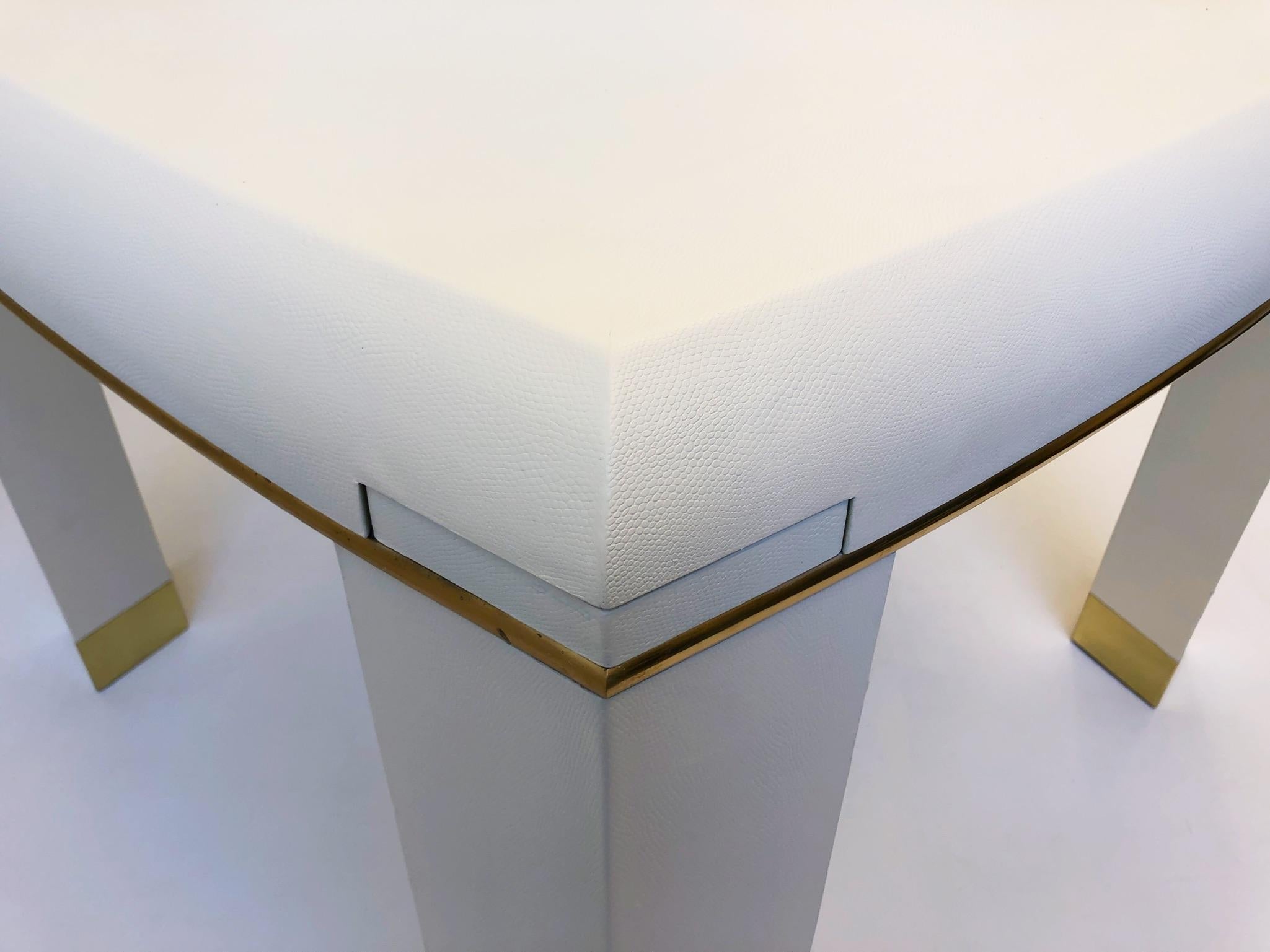 Off-White Snake Leather and Brass Game Table with Drink Holder, Springer Style 1