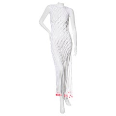Off-White SS20 “Rete” White Lattice Maxi Dress with Neon Fringe, IT 38