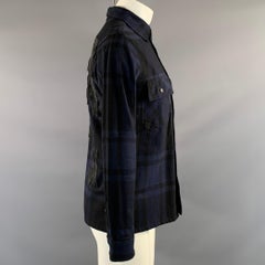 OFF WHITE SS2019 XS Blue Black Plaid Cotton Blend Button Up Long Sleeve Shirt