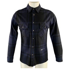 OFF WHITE SS2019 XS Blue Black Plaid Cotton Blend Button Up Long Sleeve Shirt