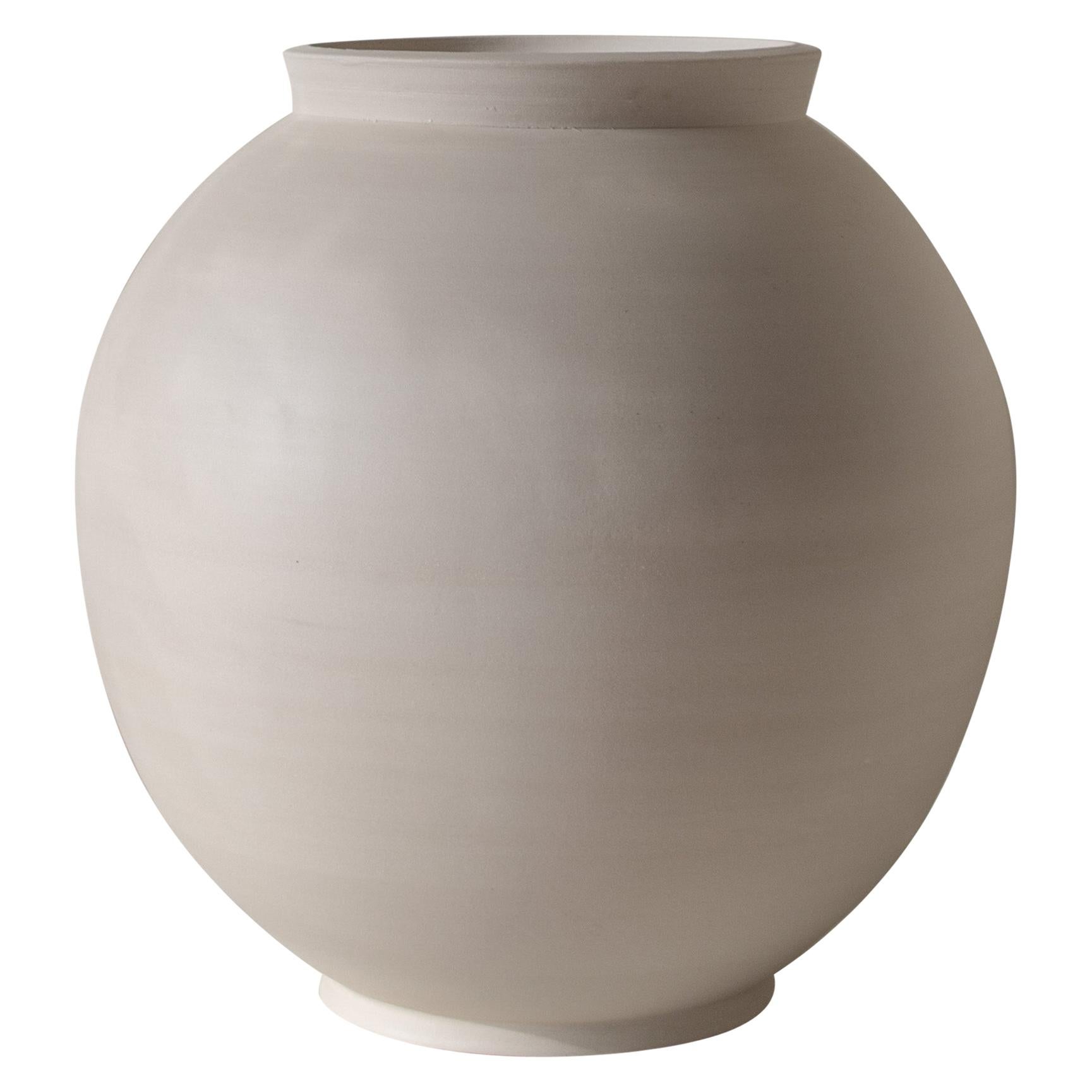 Off White Stoneware Moon Jar For Sale