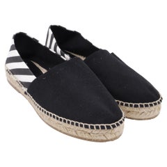 Off-White Striped Slip-on Espadrille Flats in Black Canvas