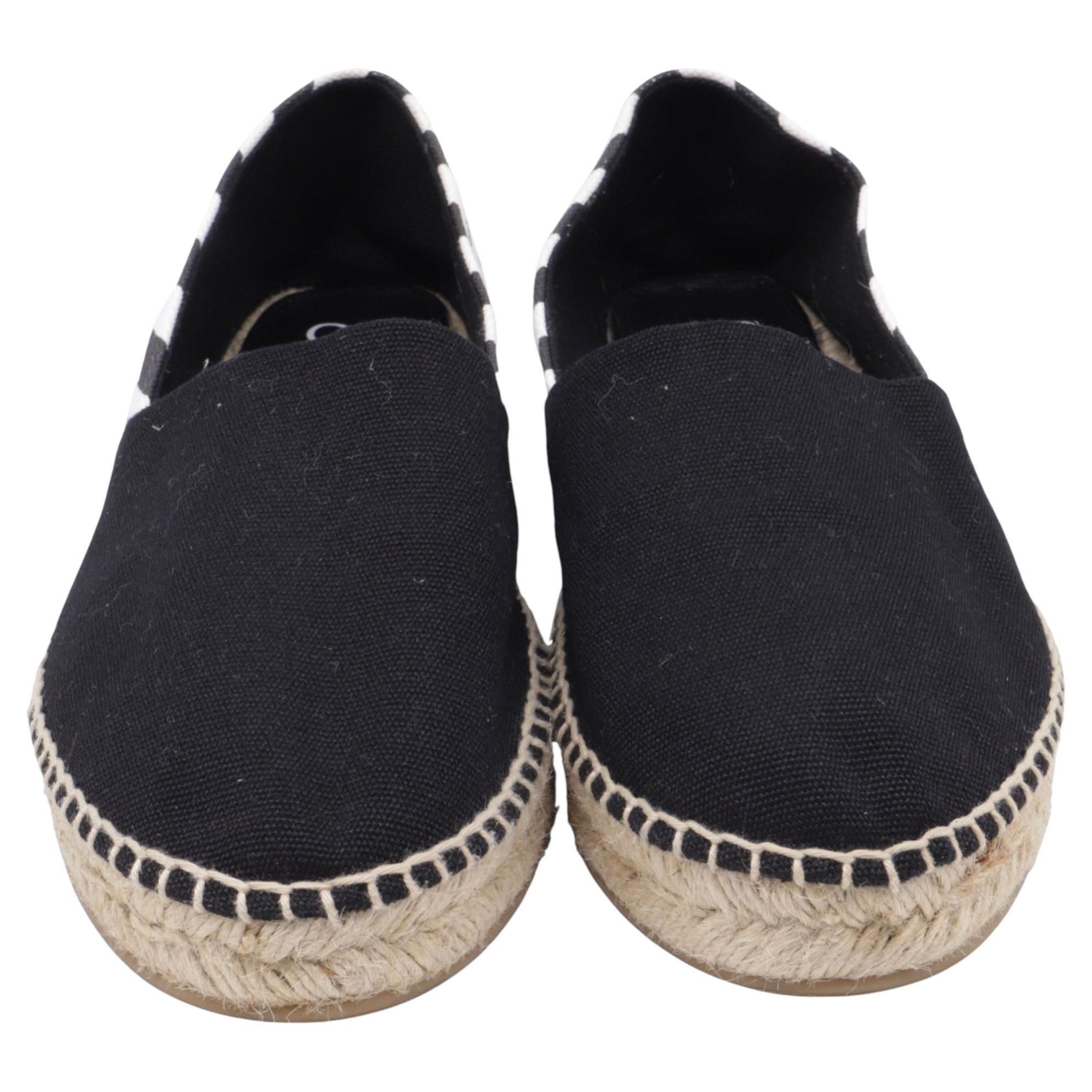 Off-White Striped Slip-on Espadrille Flats in Black Canvas For Sale