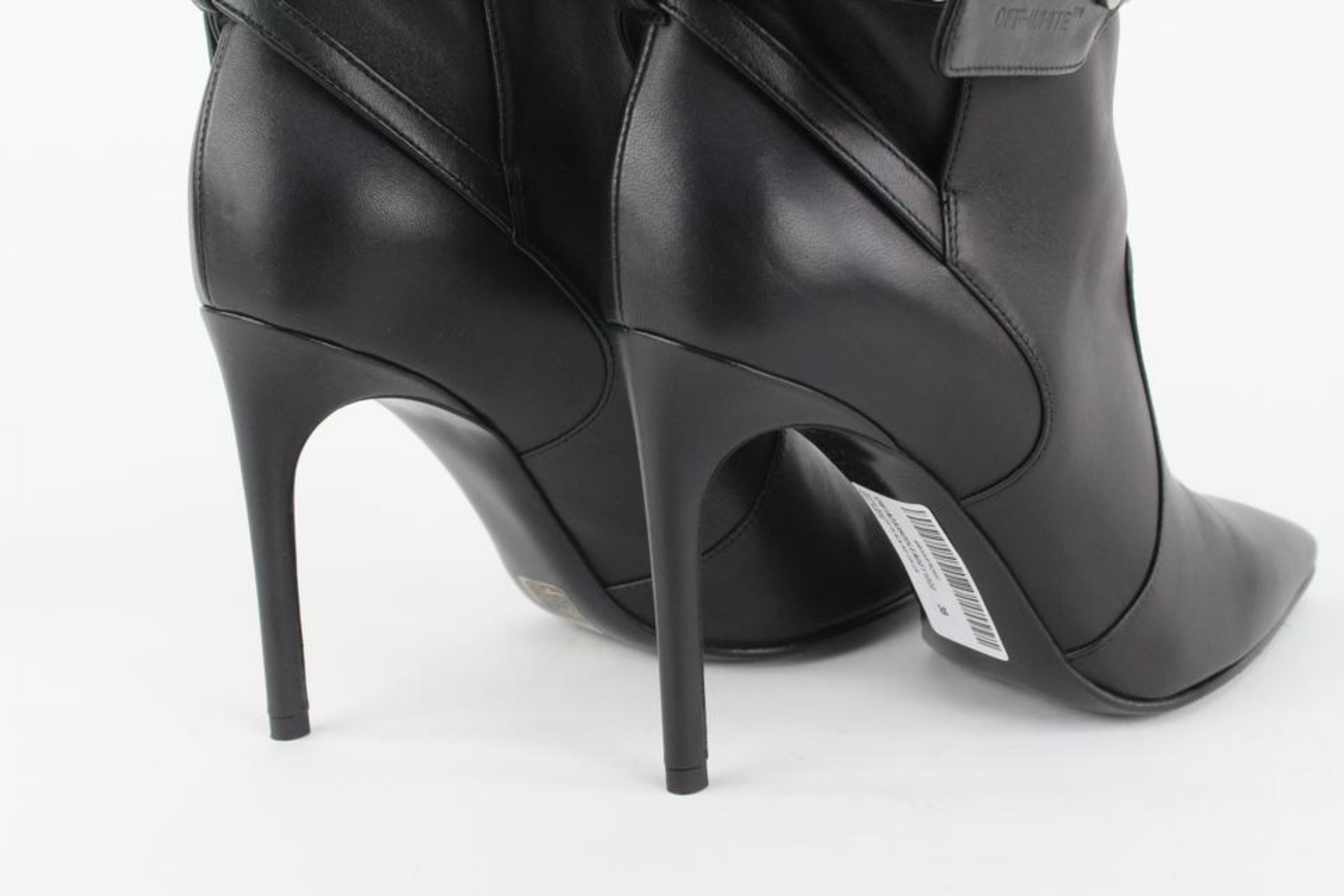 Off-White Sz 38 Black Leather Ziptie Bootie 106of14 For Sale 3