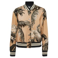 Off-White Tan Leaf Print Velvet Cotton Buttoned Bomber Jacket S