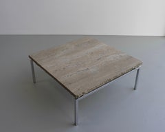 Off-White Travertine Square Coffee Table on a Chrome Base, France, 1970s