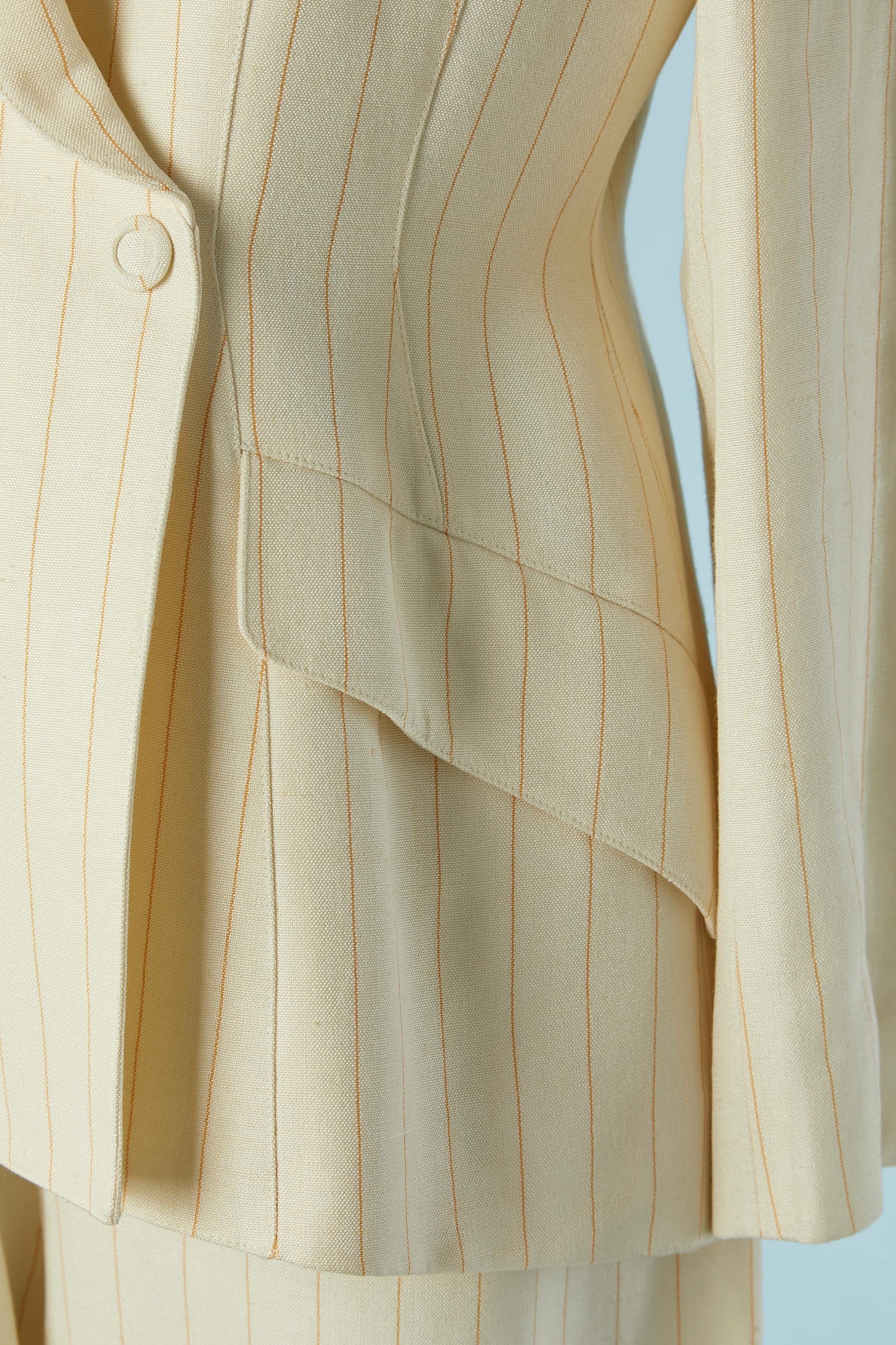 Beige Off-white trouser-suit with orange pin striped Thierry Mugler