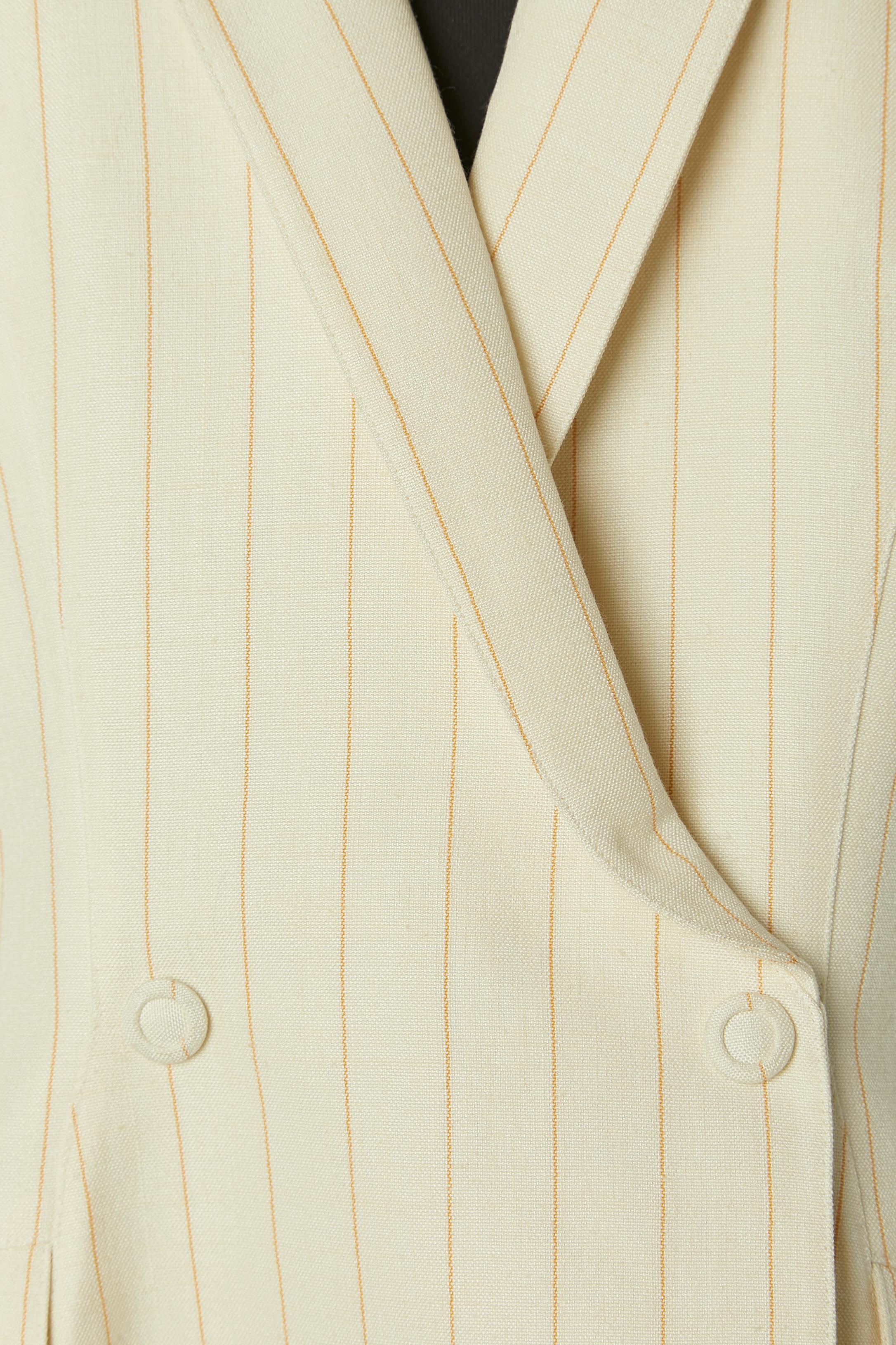 Off-white trouser-suit with orange pin striped Thierry Mugler In Excellent Condition In Saint-Ouen-Sur-Seine, FR