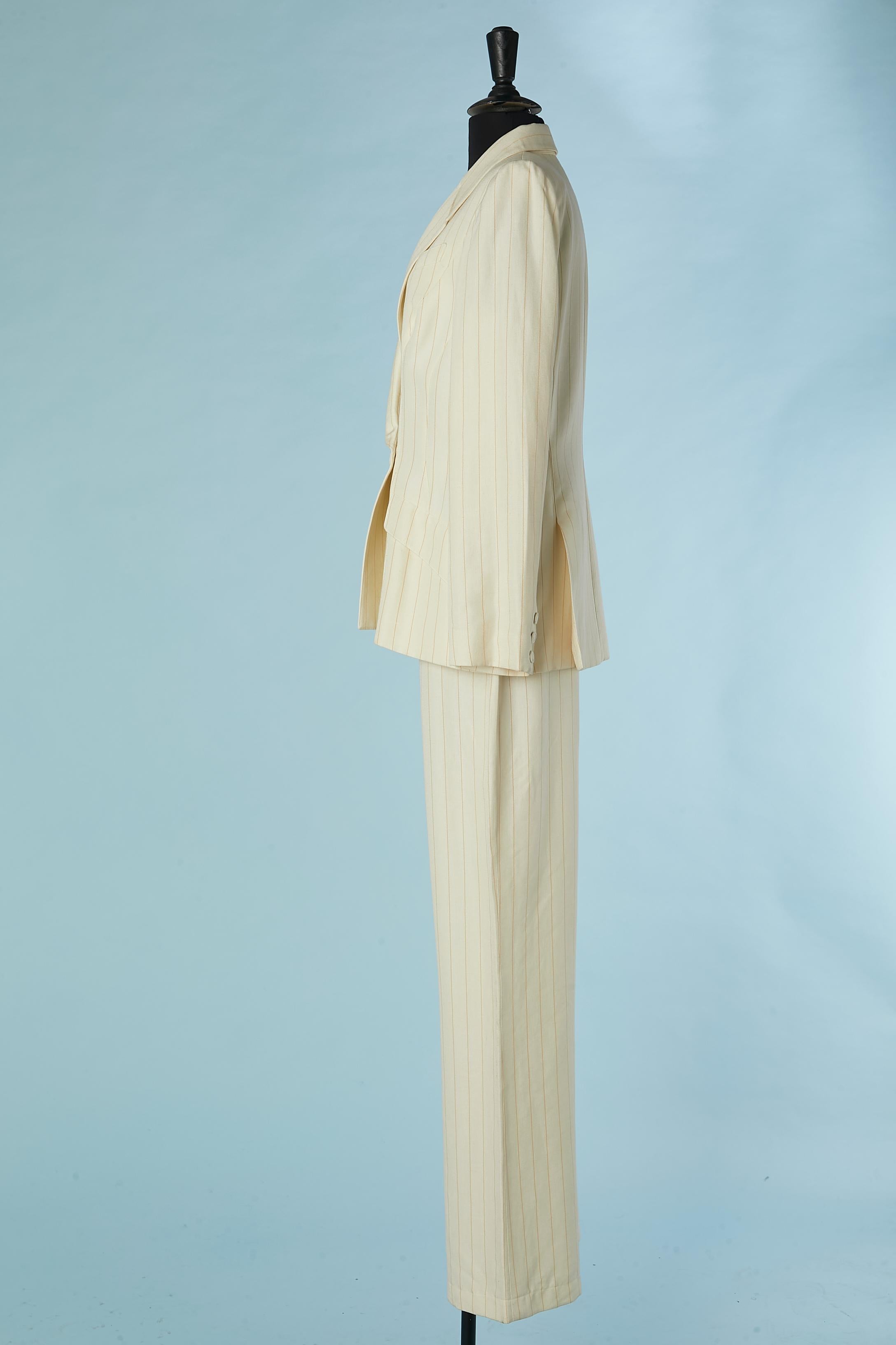Women's Off-white trouser-suit with orange pin striped Thierry Mugler