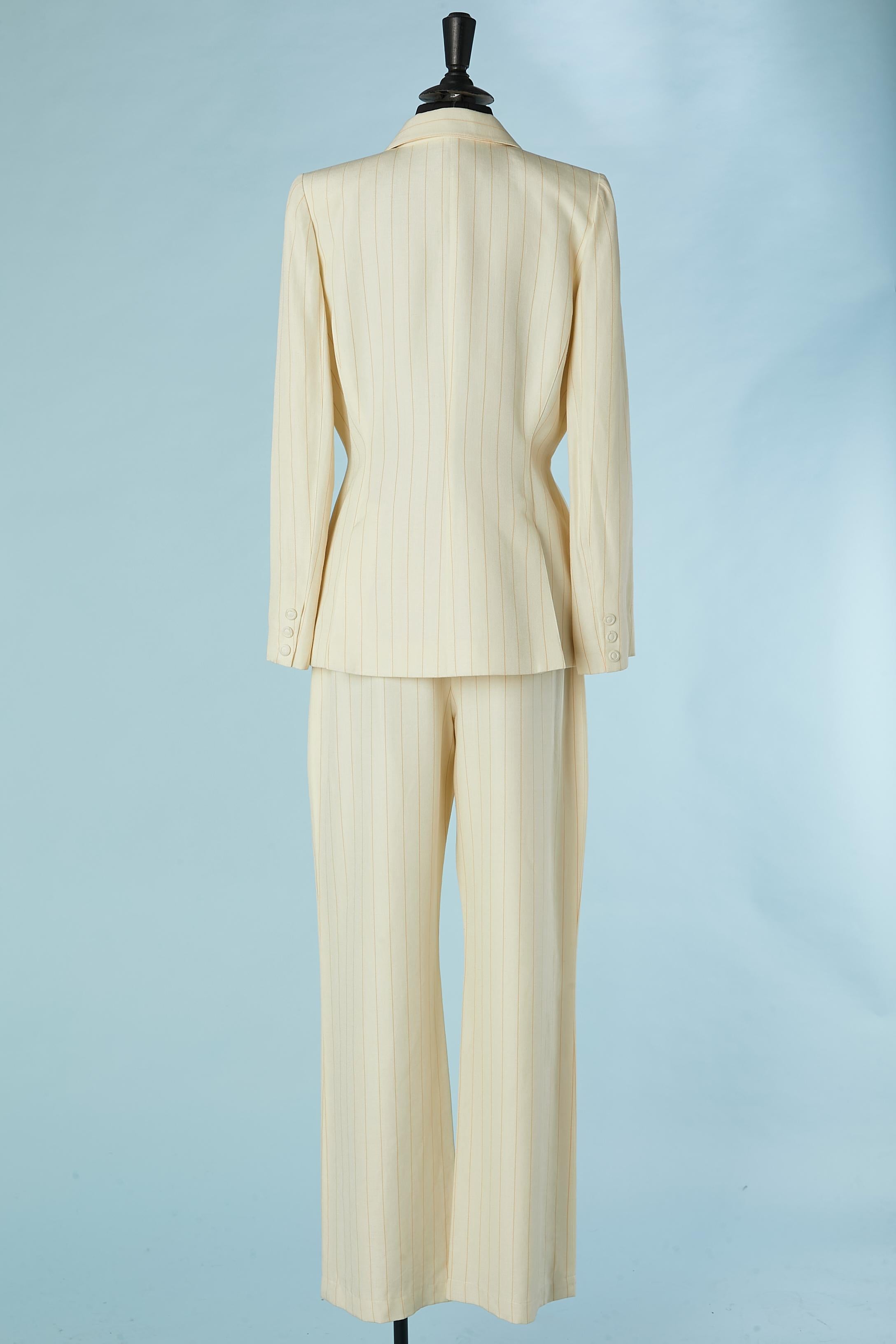Off-white trouser-suit with orange pin striped Thierry Mugler 1