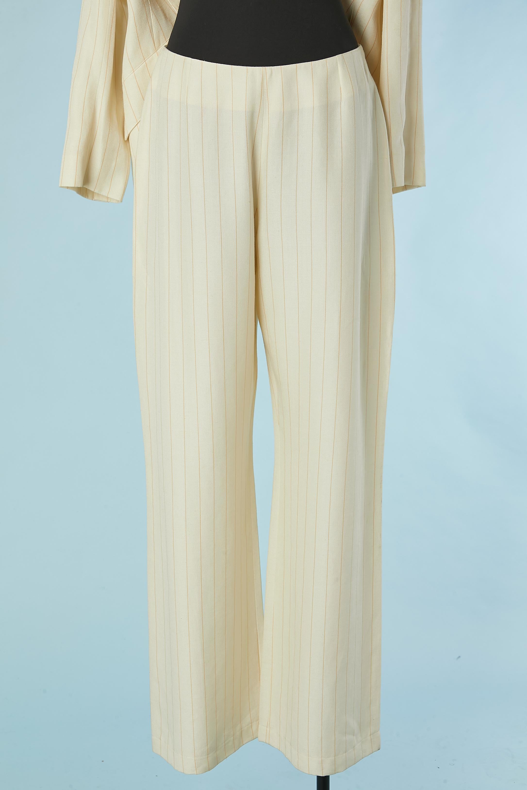 Off-white trouser-suit with orange pin striped Thierry Mugler 3