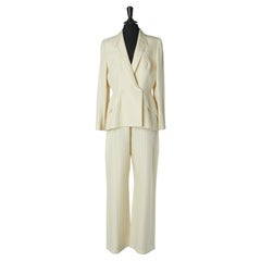 Off-white trouser-suit with orange pin striped Thierry Mugler