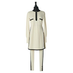 Off-white tunique and trouser ensemble with black piping CHANEL Boutique