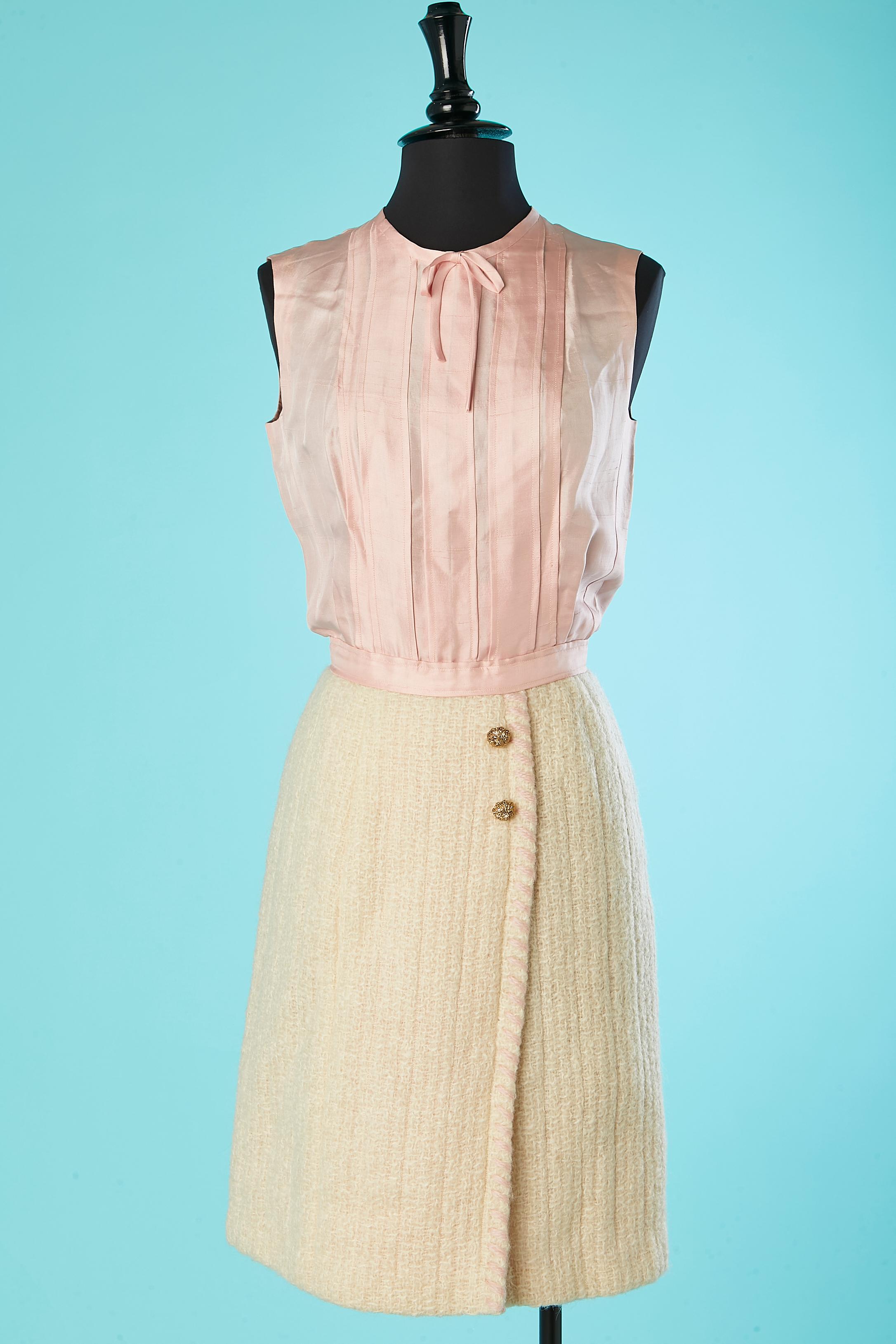 Off-white tweed and pale silk jacket and dress ensemble Chanel 1964  6