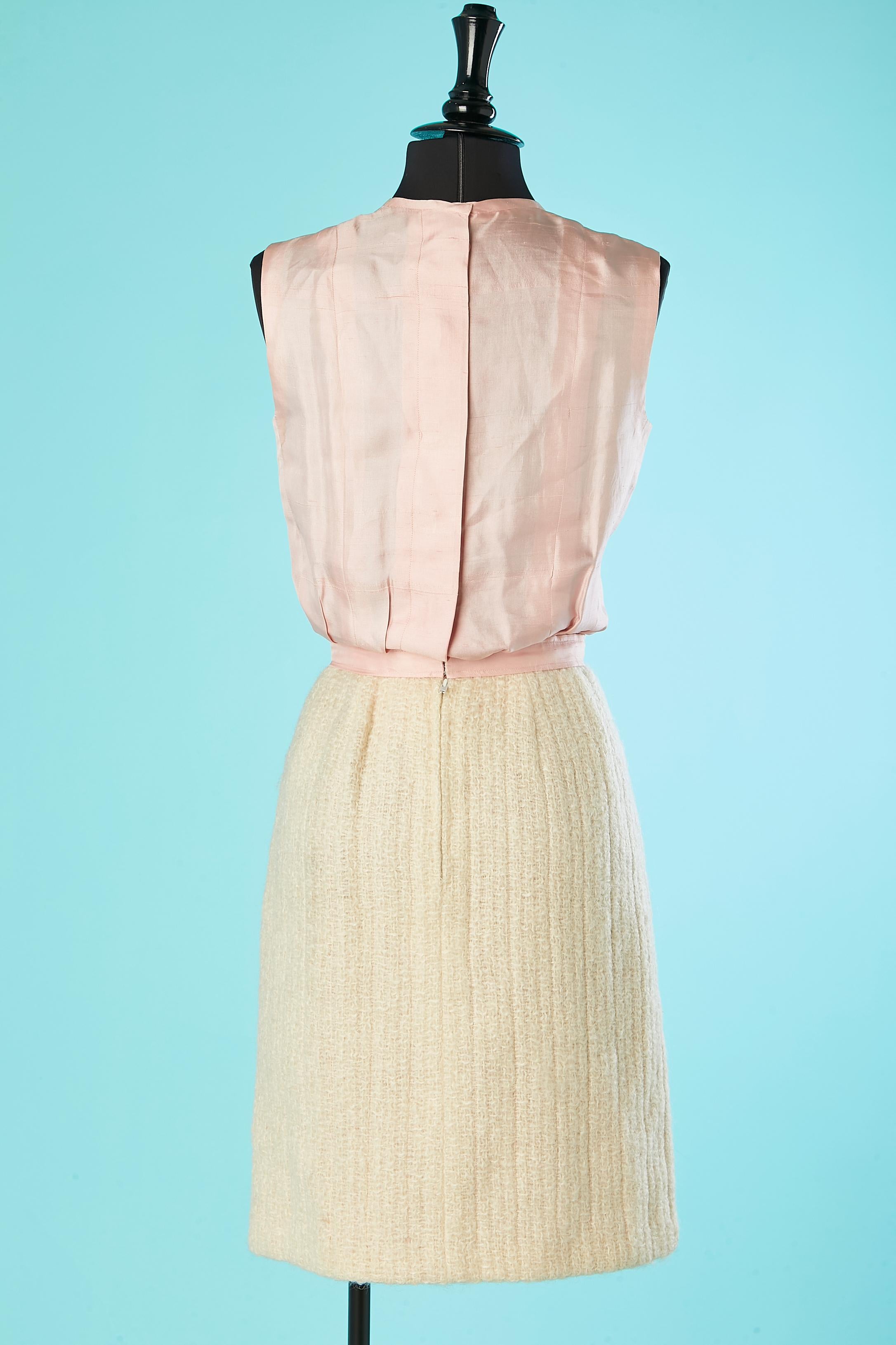 Off-white tweed and pale silk jacket and dress ensemble Chanel 1964  10
