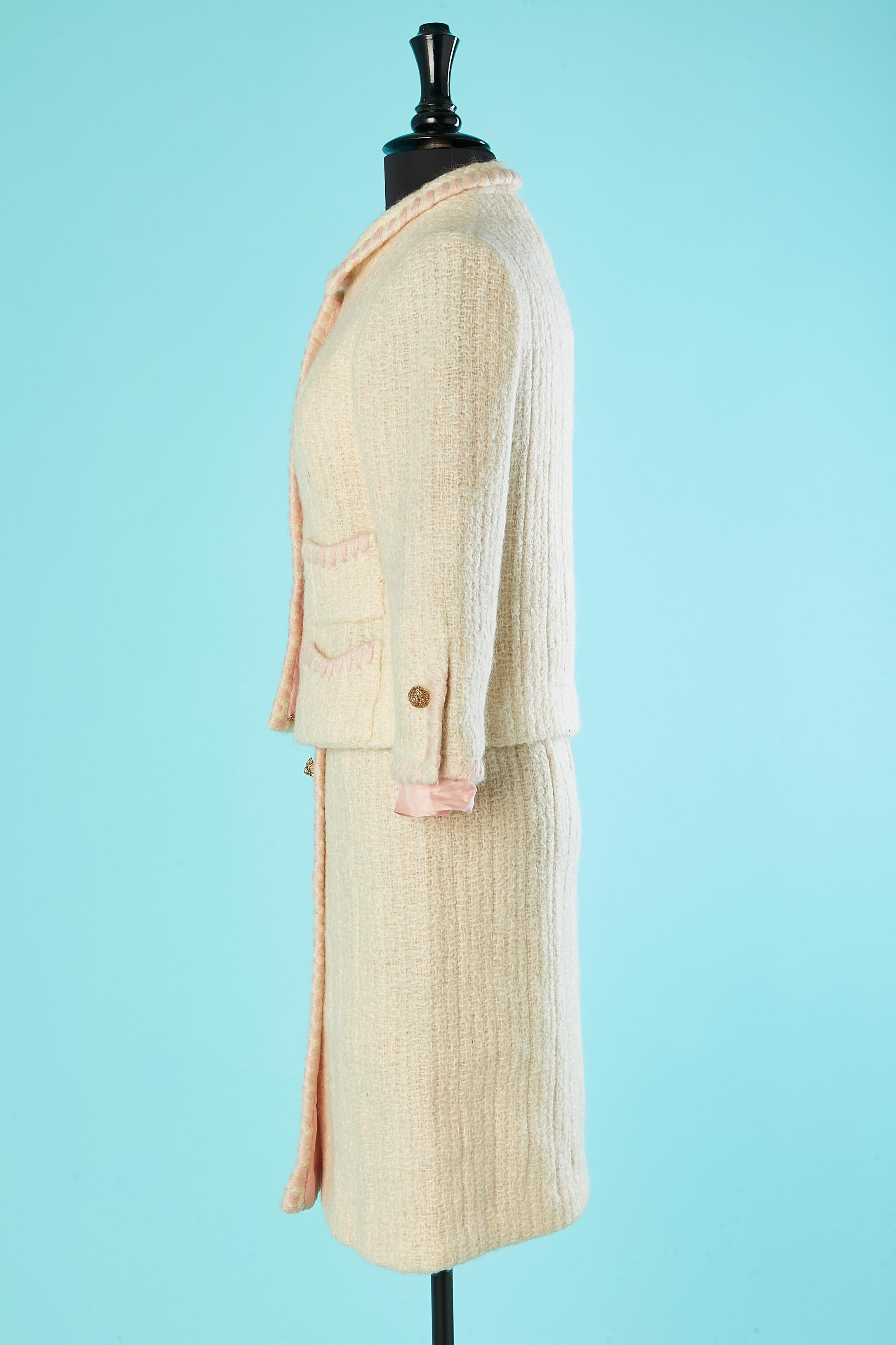 Off-white tweed and pale silk jacket and dress ensemble Chanel 1964  2