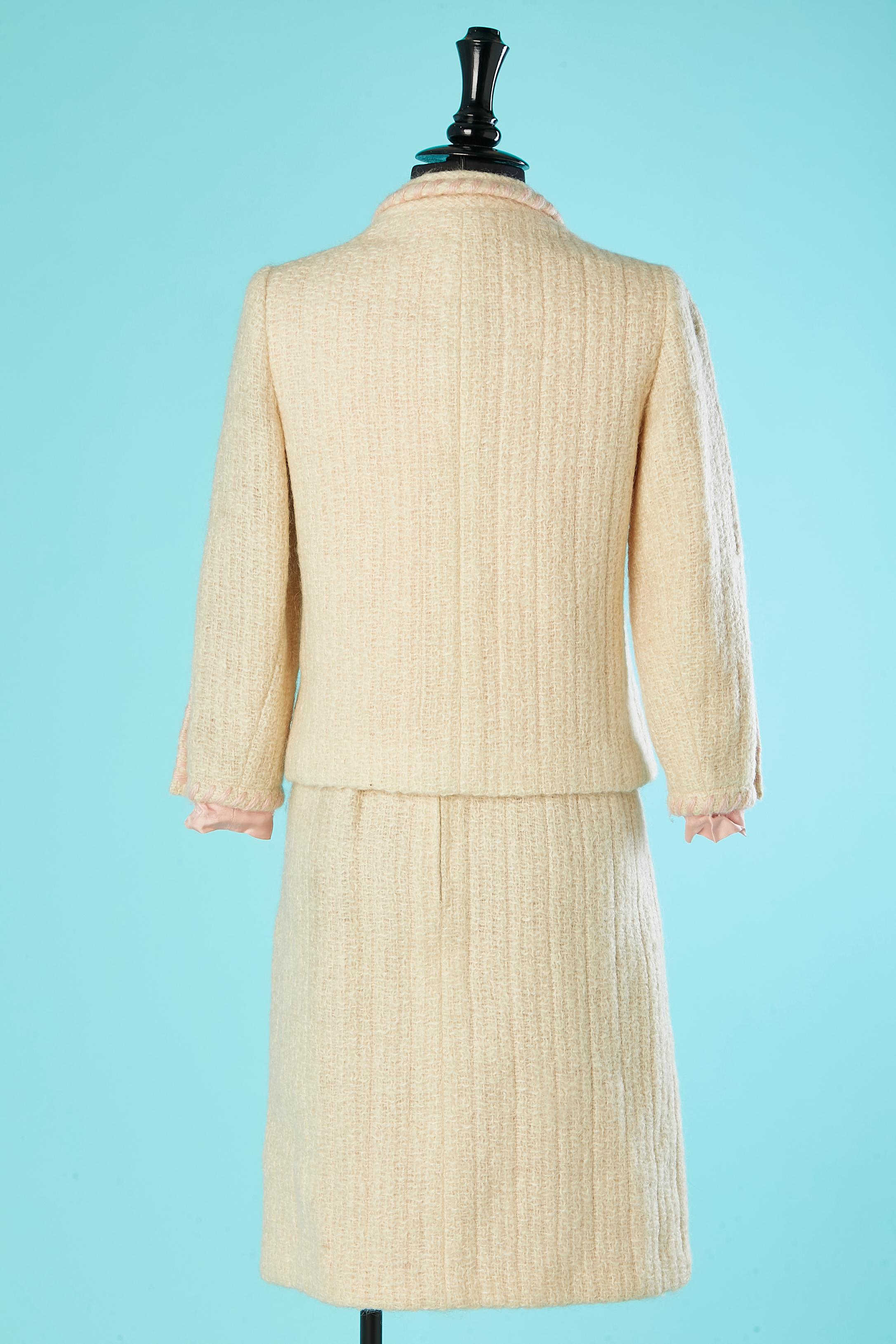 Off-white tweed and pale silk jacket and dress ensemble Chanel 1964  3