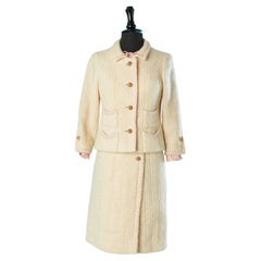 Off-white tweed and pale silk jacket and dress ensemble Chanel 1964 