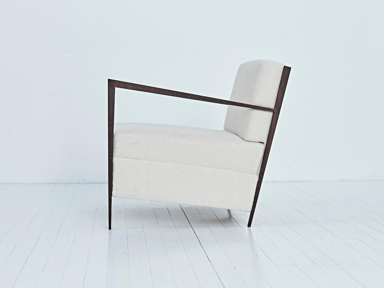 Off-White Tweed Armchair with Corten Steel Arms by Benjamin Poulanges France In New Condition For Sale In Paris, FR