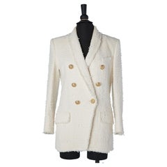 Off-white tweed double-breasted dinner jacket with gold "leo" buttons  Balmain 