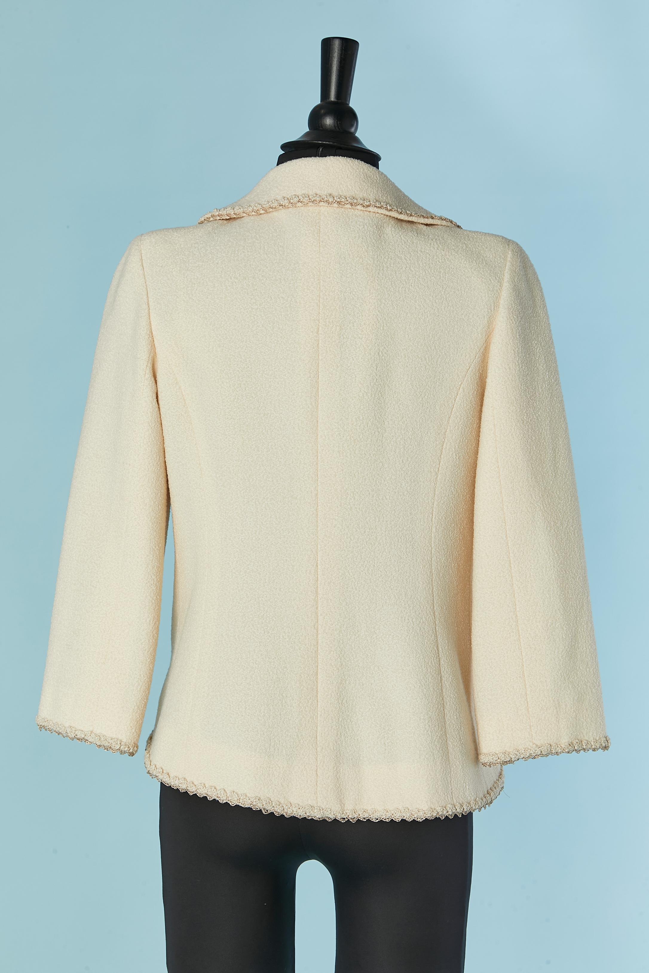 Off-white tweed edge to edge jacket with braids edge CHANEL en venta 3
