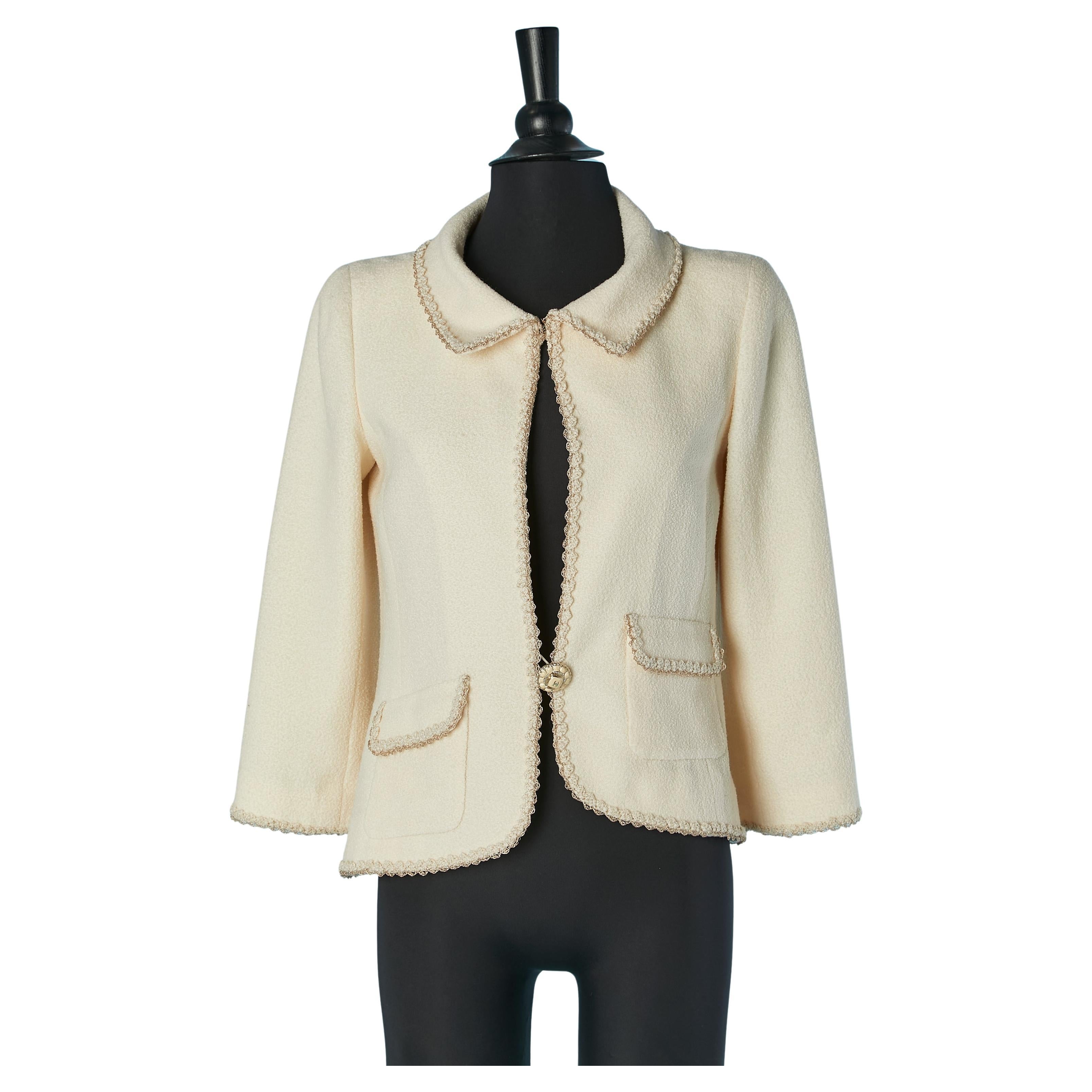 Off-white tweed edge to edge jacket with braids edge CHANEL en venta