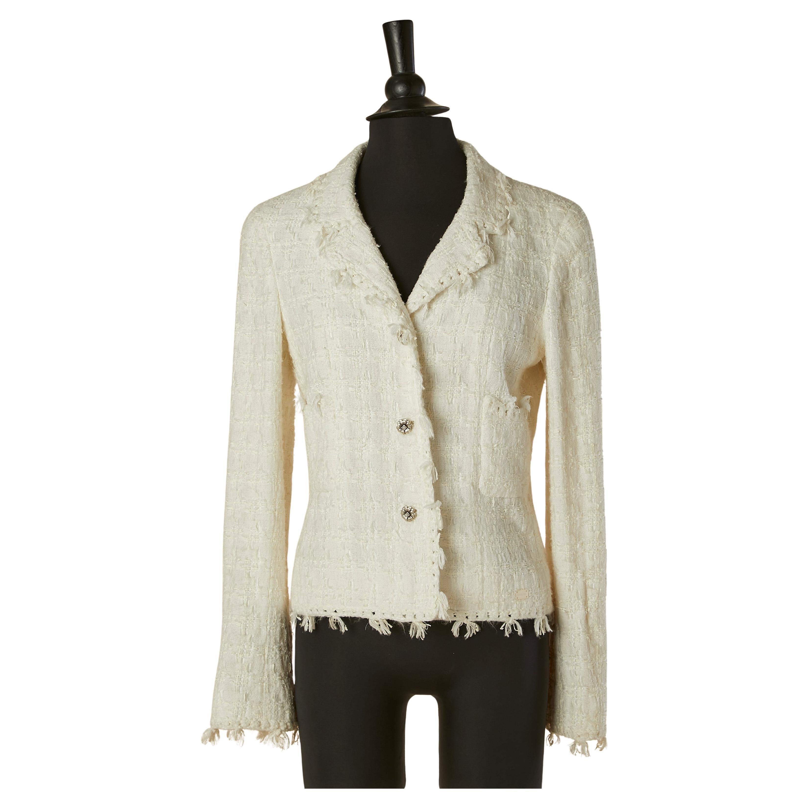 Veste croisée en tweed écru CHANEL en vente
