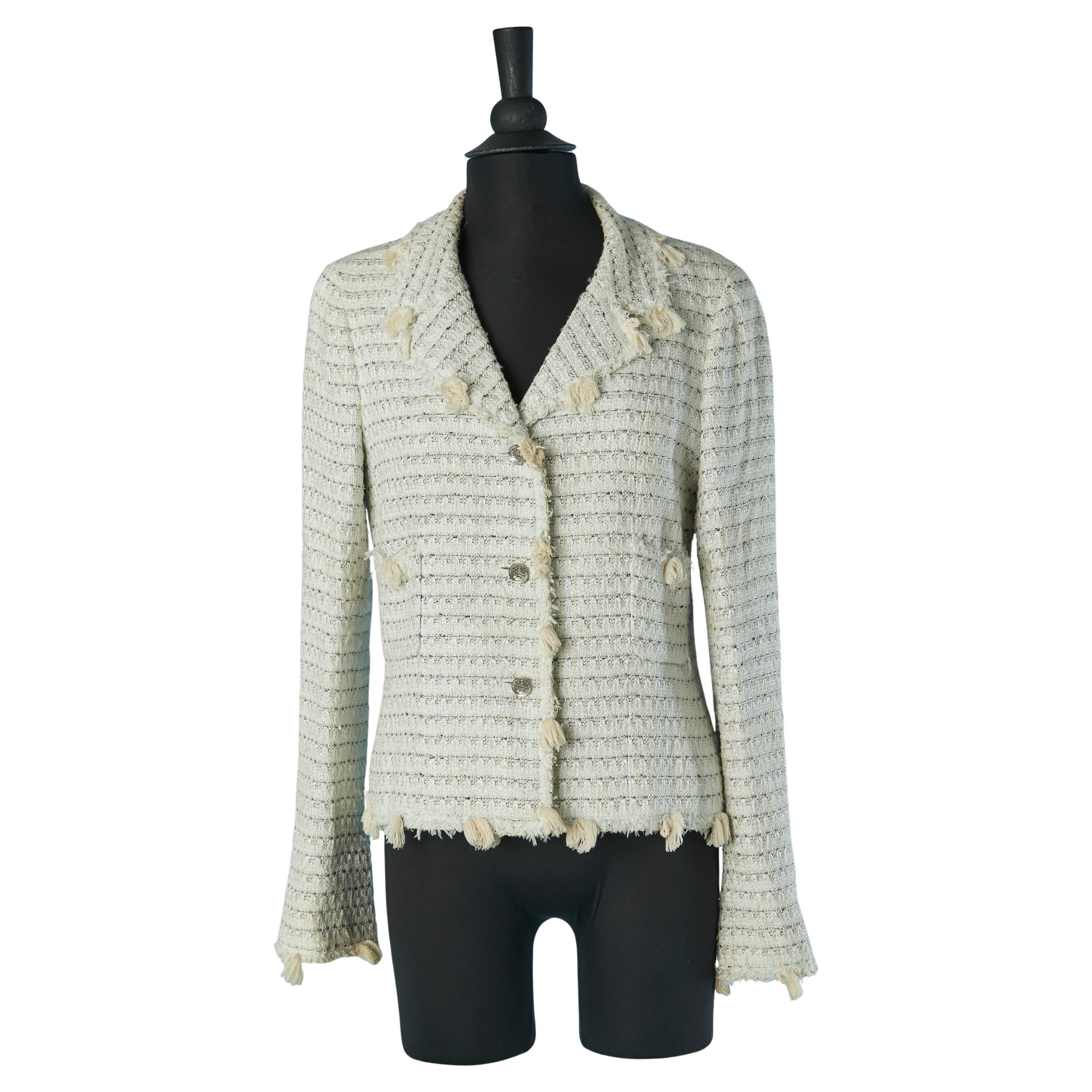 Off-white Tweed single breasted jacket with treads tassels embellishment CHANEL