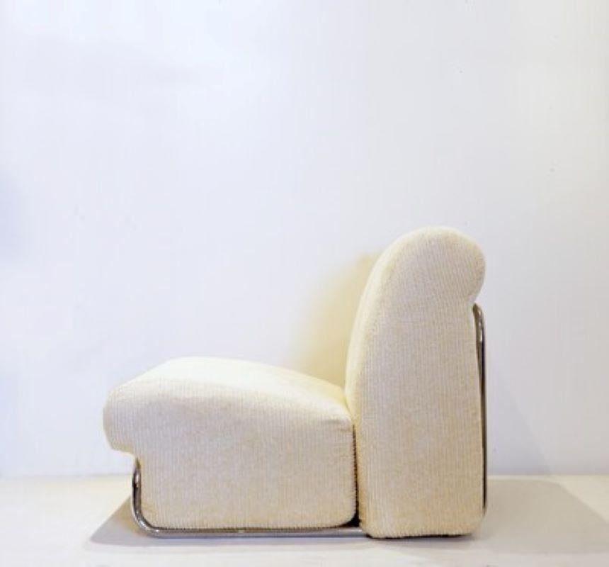 Poltrona confortevole in velluto bianco sporco, Italia anni '60