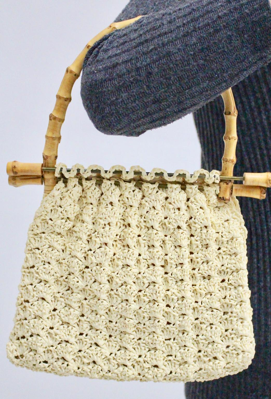 crochet bag bamboo handles