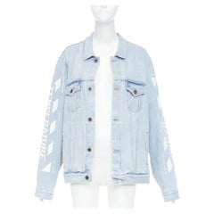 Chaqueta vaquera azul con estampado «Temperature» de Virgil Abloh para OFF-WHITE, 2013, lavada en blanco, talla M