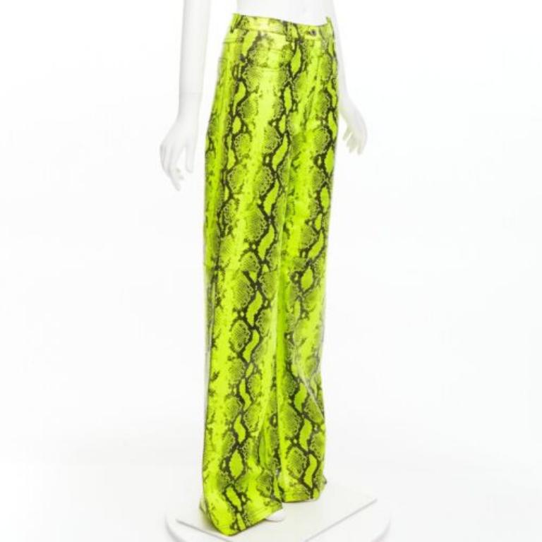 Green OFF WHITE Virgil Abloh 2019 Runway neon yellow leather wide leg pants IT40 S For Sale