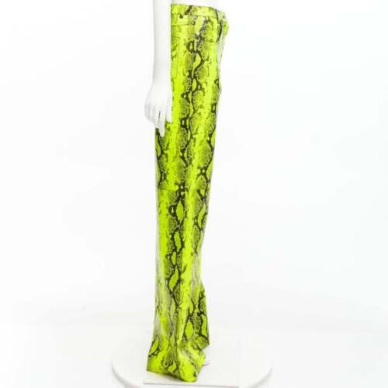 OFF WHITE Virgil Abloh 2019 Runway neon yellow leather wide leg pants IT40 S In Excellent Condition For Sale In Hong Kong, NT