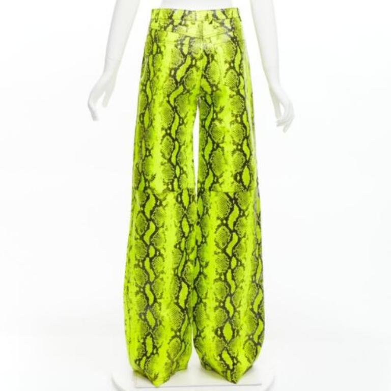 Women's OFF WHITE Virgil Abloh 2019 Runway neon yellow leather wide leg pants IT40 S For Sale