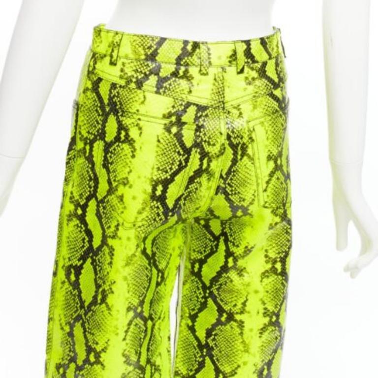OFF WHITE Virgil Abloh 2019 Runway neon yellow leather wide leg pants IT40 S For Sale 2
