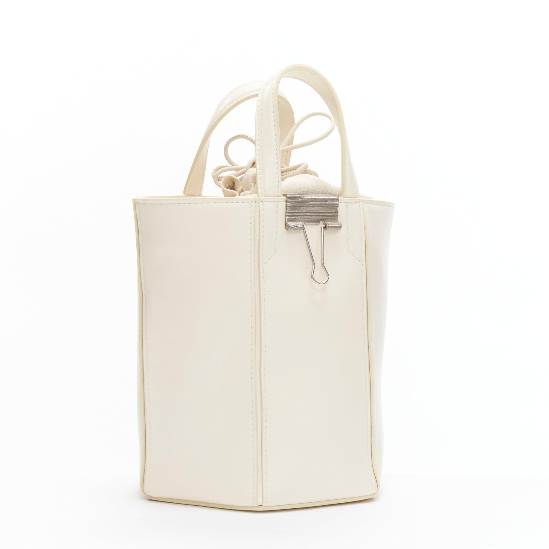 White OFF WHITE Virgil Abloh Allen binder clip cream leather drawstring tote bag For Sale