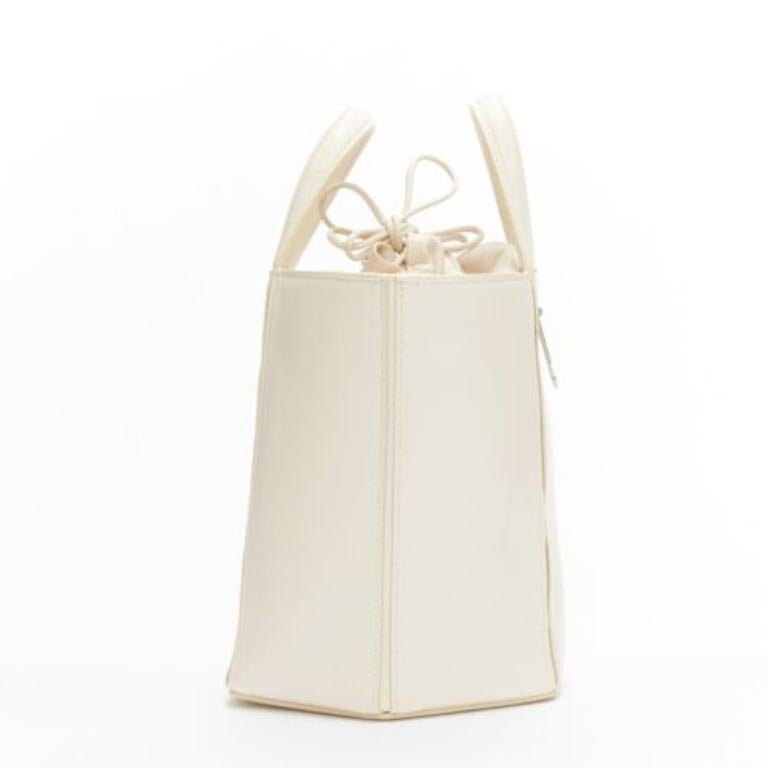 OFF WHITE Virgil Abloh Allen binder clip cream leather drawstring tote bag In Good Condition For Sale In Hong Kong, NT