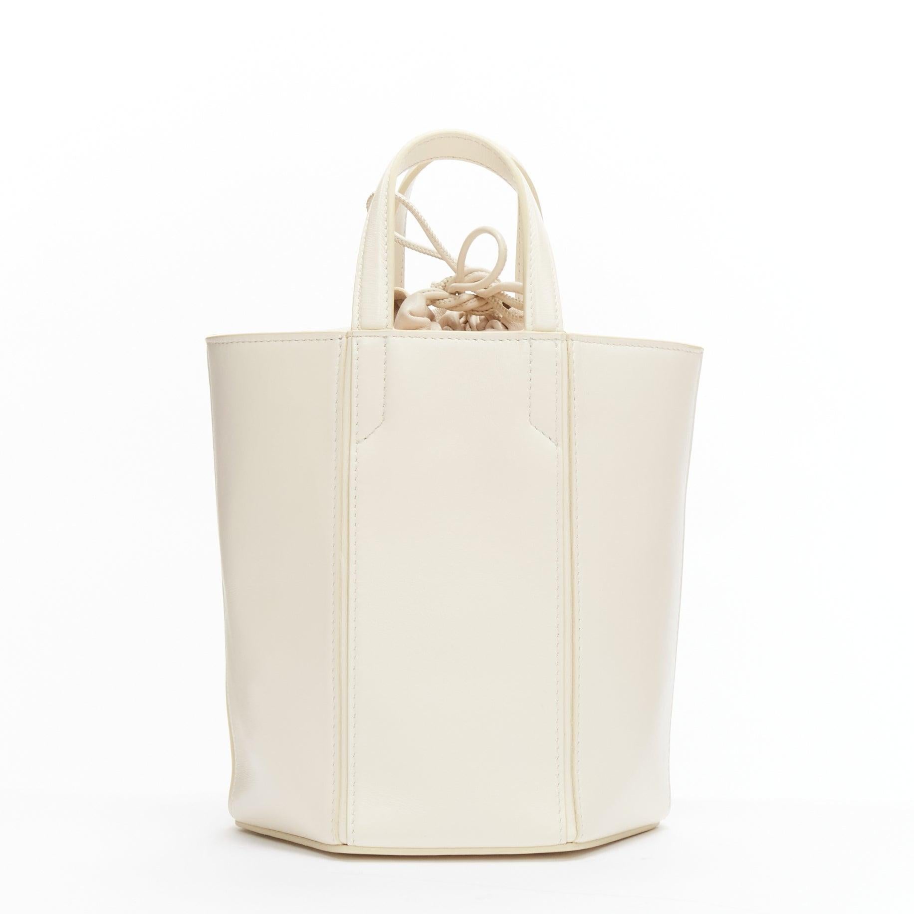 Women's OFF WHITE Virgil Abloh Allen binder clip cream leather drawstring tote bag For Sale