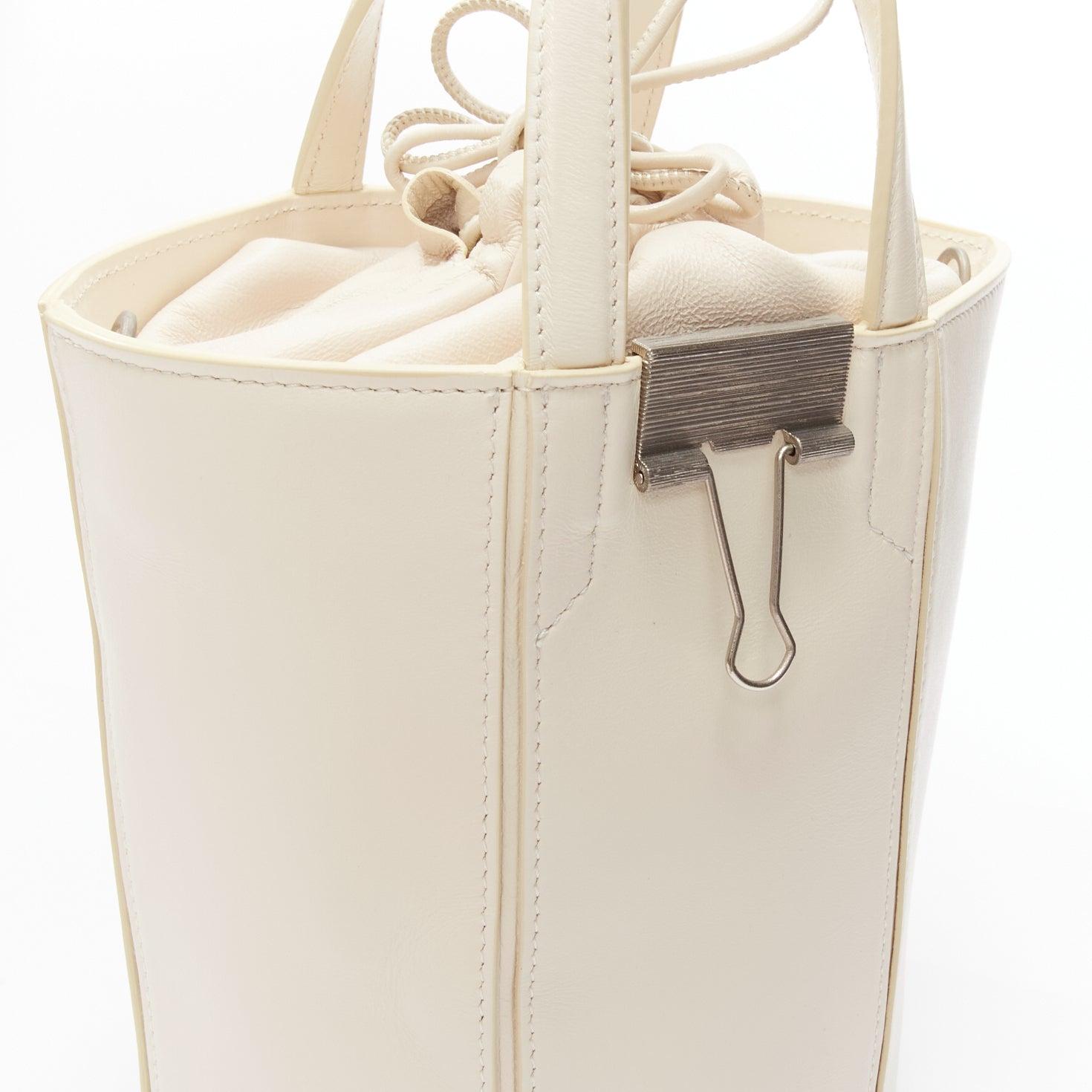 OFF WHITE Virgil Abloh Allen binder clip cream leather drawstring tote bag For Sale 2